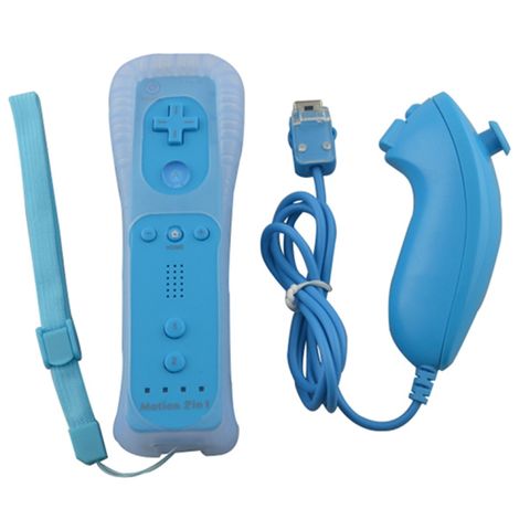 Điều khiển từ xa Wii không dây GamePad Màu Xanh Dương – Tích hợp loa, kèm vỏ silicone chống trượt và dây đeo an toàn