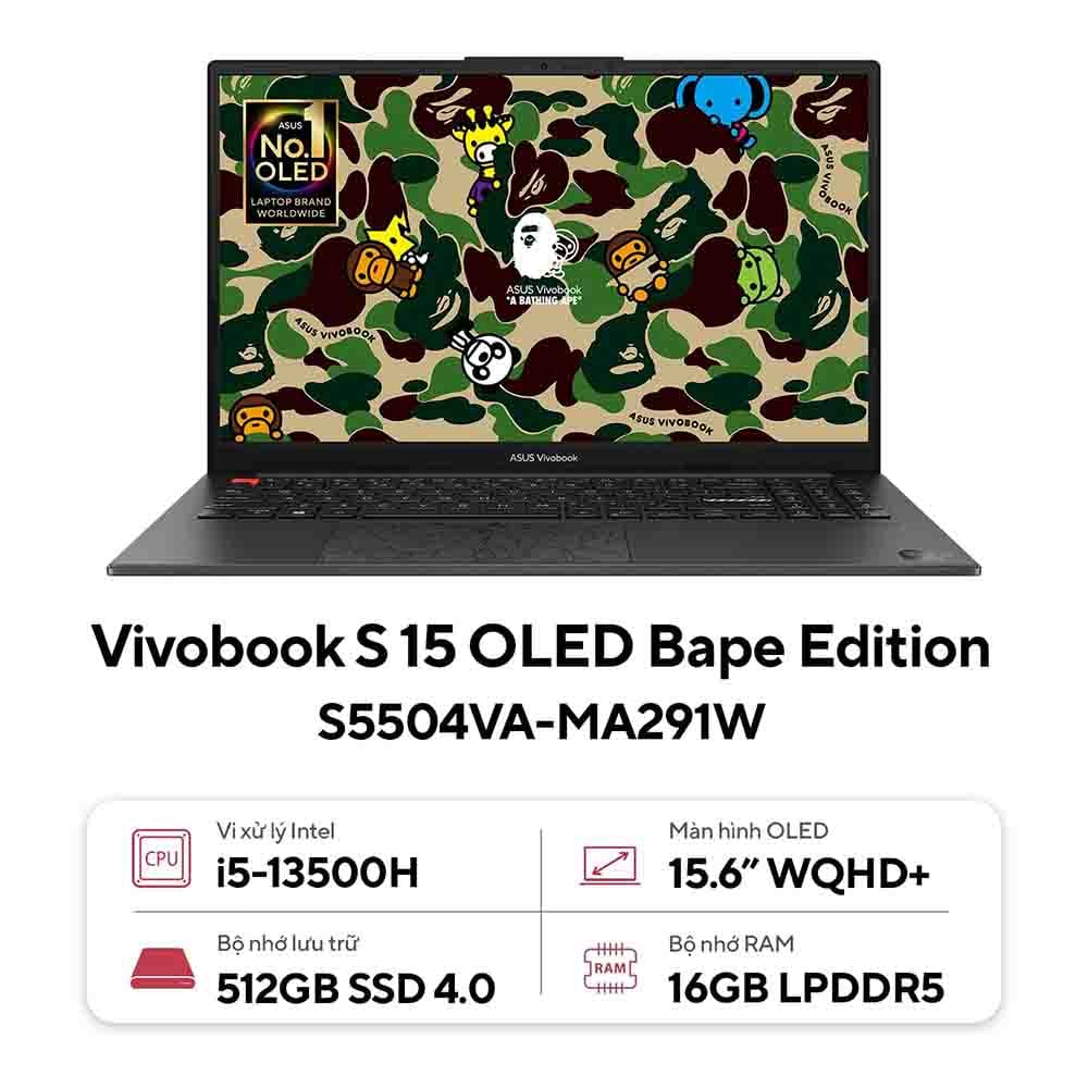 Laptop ASUS Vivobook S 15 OLED BAPE Edition S5504VA-MA291W (Intel Core i5-13500H | 16GB | 512GB | Intel Iris Xe | 15.6 inch WQHD+ | Win 11 | Đen)