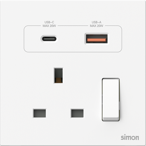 Module Ổ cắm 3 chấu chuẩn Anh kèm Sạc USB và TypeC Simon M7 66E7254