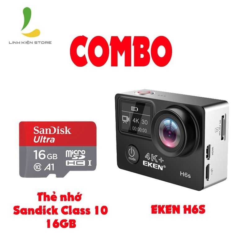 Combo Camera Hành Trình EKEN H6S Và Thẻ Nhớ Sandisk ULTRA A1 CLASS 10 16GB