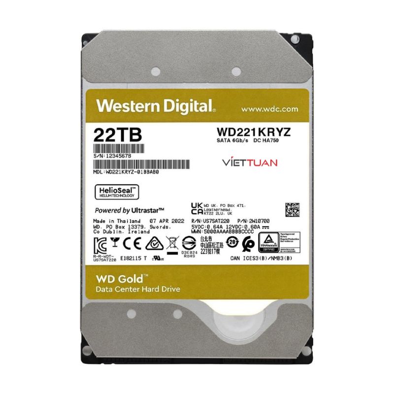 Ổ cứng HDD WD Gold Enterprise 22TB WD221KRYZ
