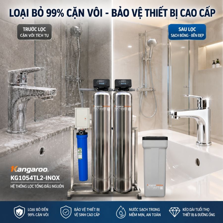 Ảnh minh họa Bộ lọc tổng đầu nguồn gia đình KG1054TL2-INOX, Van tự động, Xử lý Canxi 2