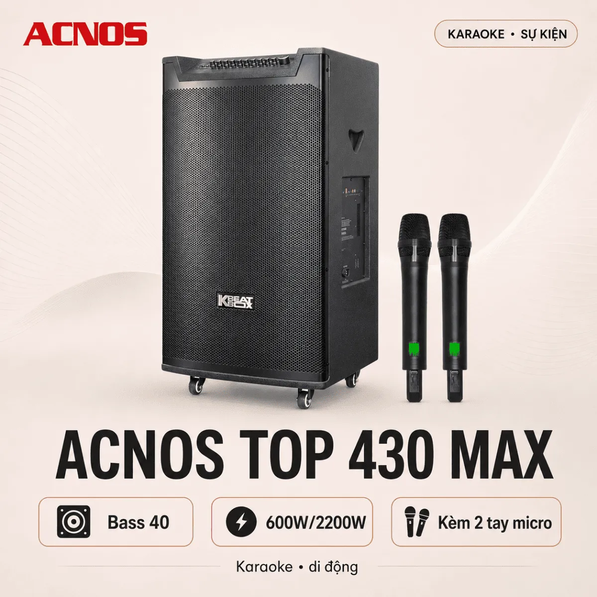 Ảnh minh họa Loa kéo Acnos TOP 430 MAX (New 2026, Bass 40, 600W/2200W, Kèm 2 tay micro) 2