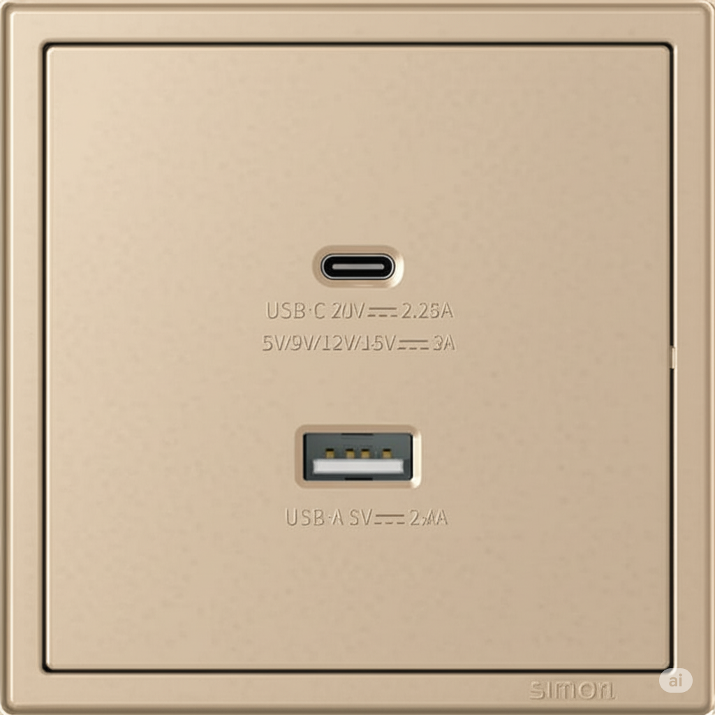 Ảnh minh họa Module Ổ cắm sạc USB (5V 2.4A) + Sạc Type C (45W) màu sâm panh I7 70E727-46 1