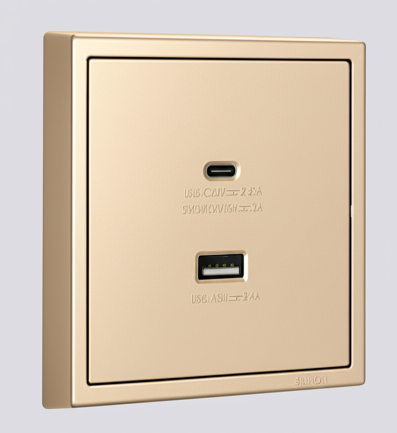 Ảnh minh họa Module Ổ cắm sạc USB (5V 2.4A) + Sạc Type C (45W) màu sâm panh I7 70E727-46 2