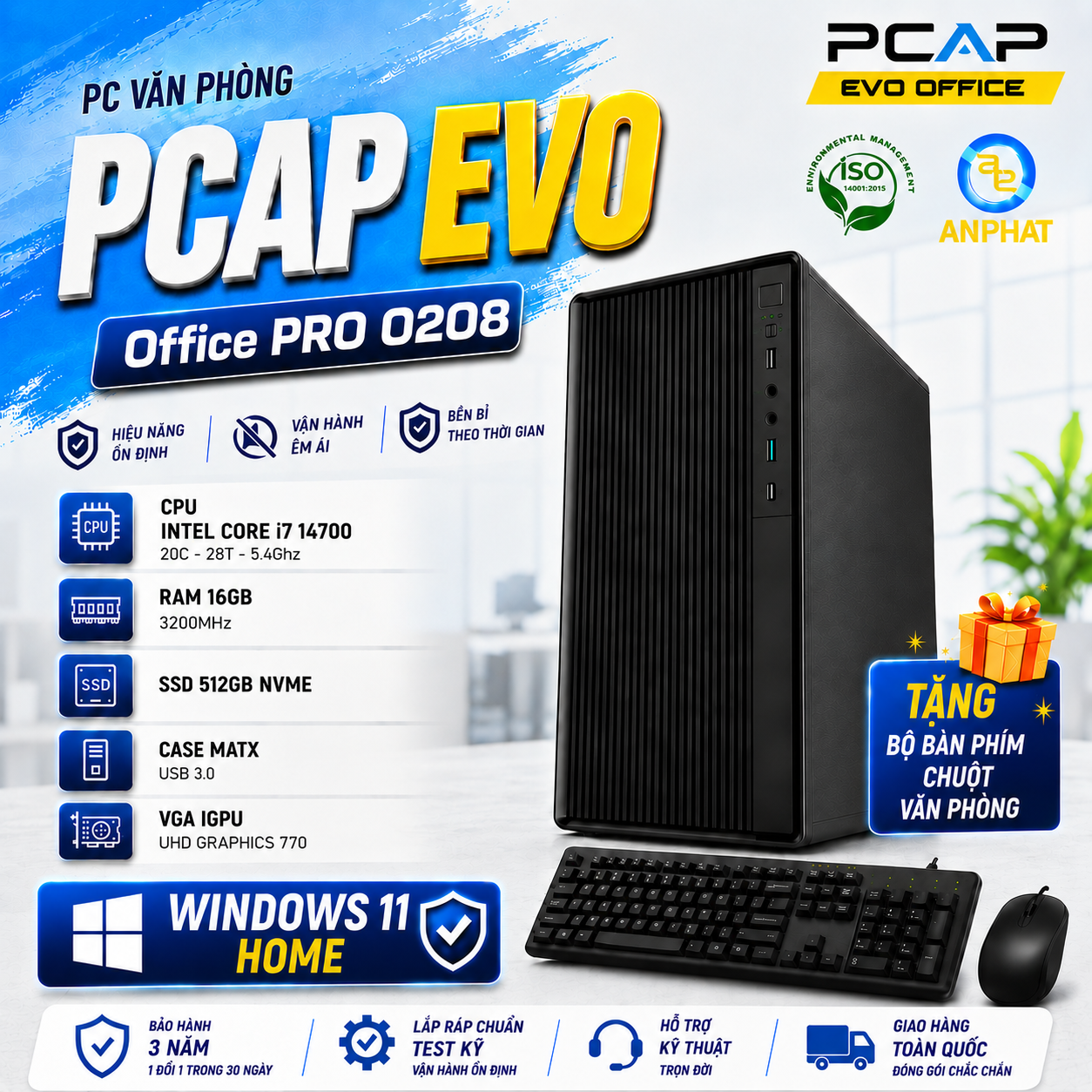 PC Văn Phòng PCAP EVO Office PRO O208 / Intel Core i7 14700 / RAM 16GB / SSD 512GB / WINDOWS 11 HOME