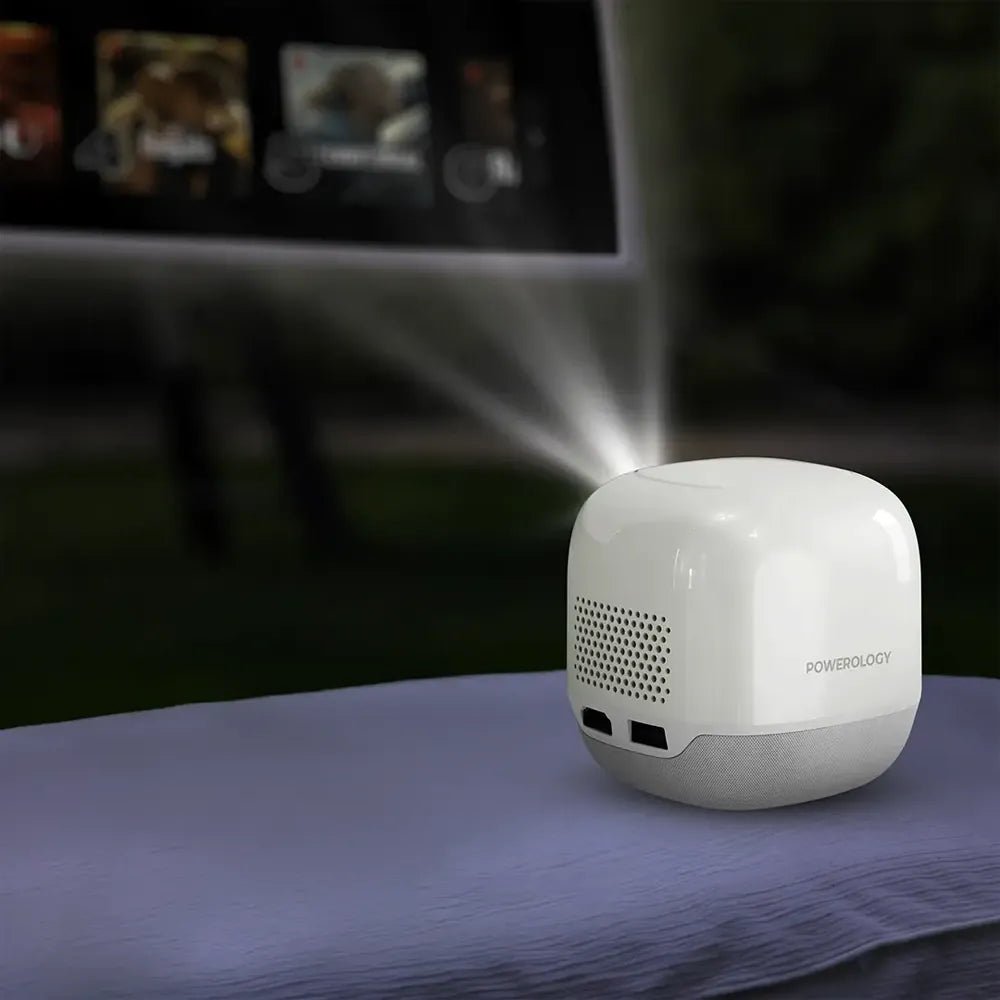 Ảnh minh họa Powerology Mini Beam Portable Projector – HD DLP, Android 13, Wi-Fi 6, Auto Keystone & Electric Focus (White) 2