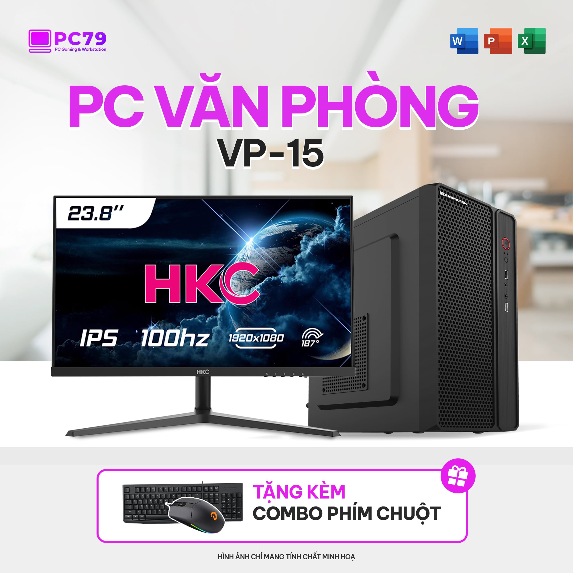 Bộ PC Văn Phòng PC79-VP15 + Màn Hình 24″ Full HD | AMD Ryzen 5 3400G/ RAM 16GB/ SSD 250GB