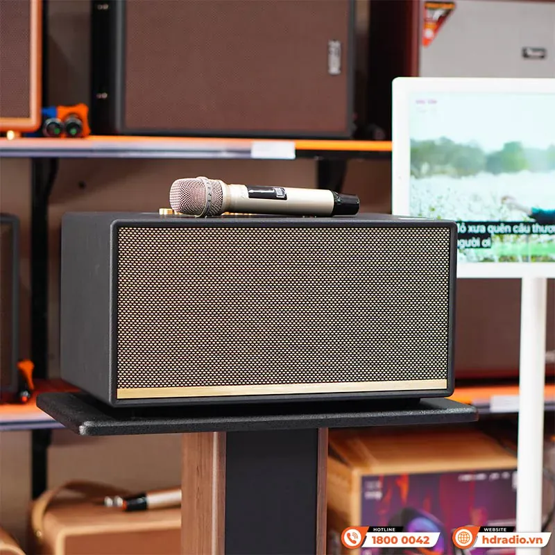 Ảnh minh họa Loa Arirang Bravo 8, Bass 16.5cm, 200W, Bluetooth 5.0, Optical, HDMI ARC, AUX, USB, Pin 6000mAh, Đi kèm 2 mic không dây 3