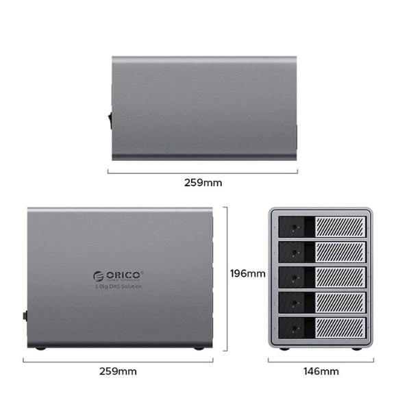 Ảnh minh họa Hộp Đựng Ổ Cứng 3.5 inch 5 Khe Cắm SATA 3 USB-B ORICO 9858U3-EU-GY-BP 2