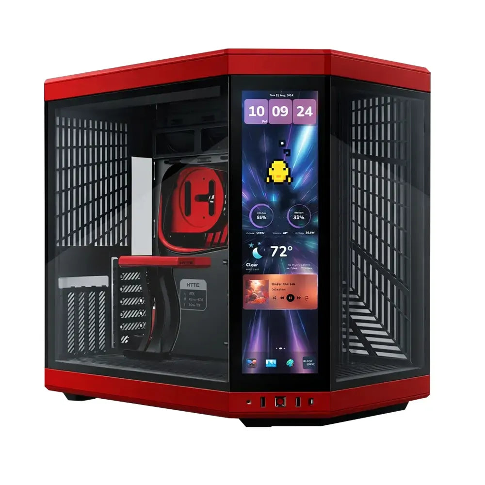 Vỏ máy chơi game ATX Mid-Tower hai khoang tích hợp màn hình cảm ứng IPS 14.5-Inch HYTE Y70 Touch Infinite - Black Cherry