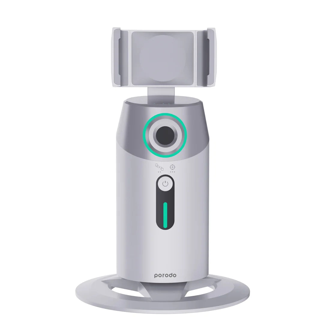 Porodo Gimbal theo dõi khuôn mặt AI xoay 360° kèm điều khiển từ xa – White