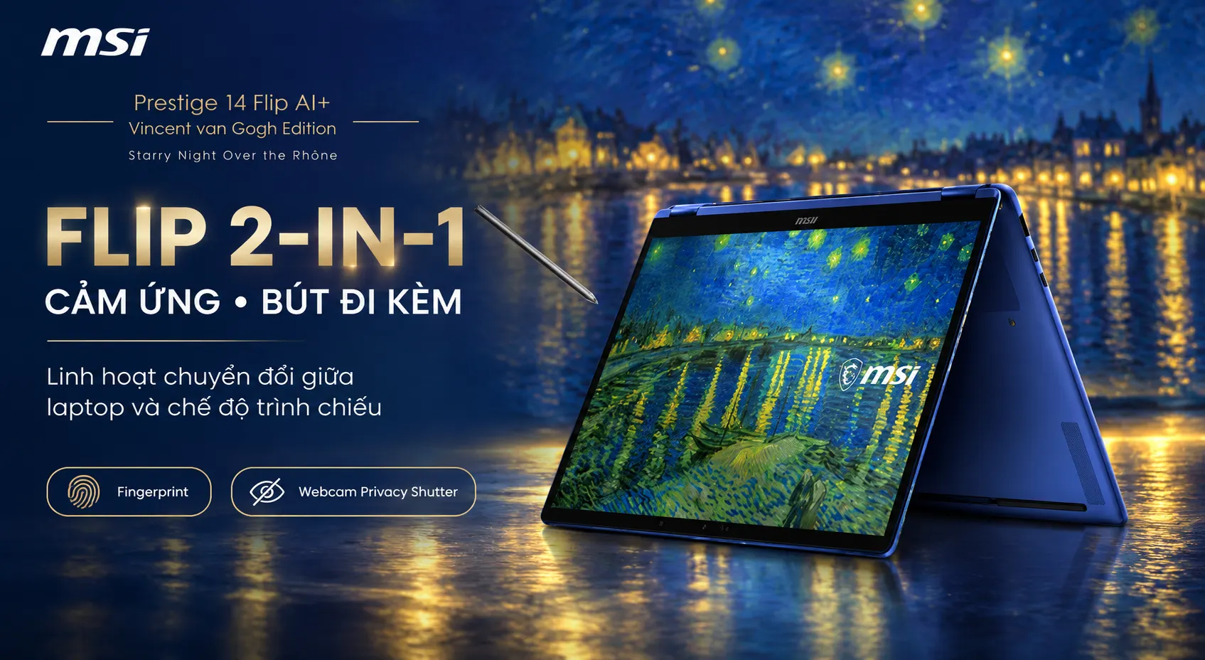 Laptop MSI Prestige 14 Flip AI+ Vincent van Gogh Edition - Starry Night Over the Rhône 14T234-260VN
