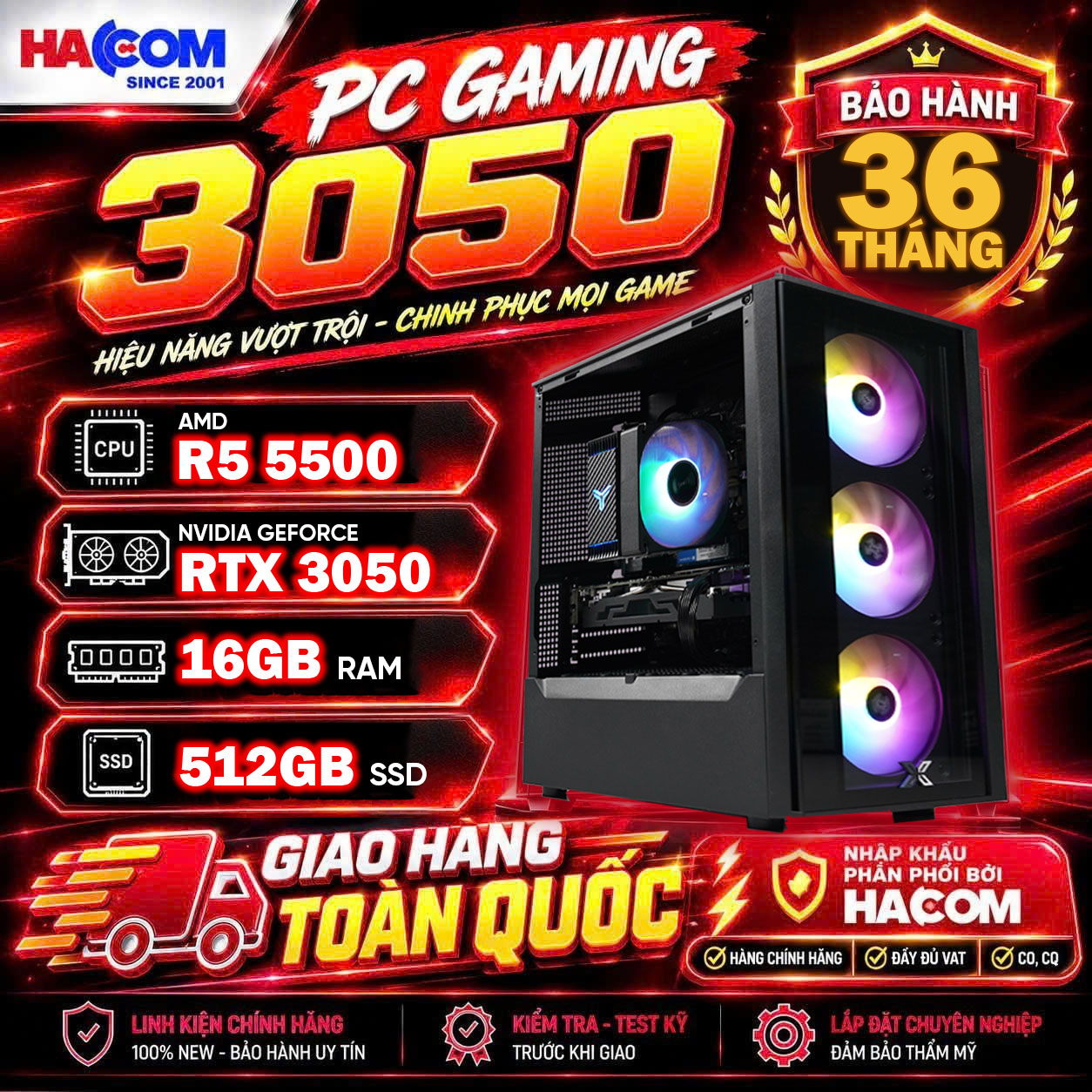 PC Gaming 3050( Ryzen 5 5500 / RTX 3050/ 16Gb RAM/ 512GB SSD/ 500W)