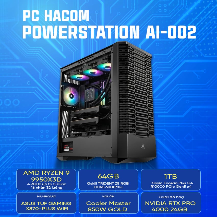 PC HACOM PowerStation AI-002 9950X3D (Ryzen 9 9950X3D/ Pro 4000 24GB)