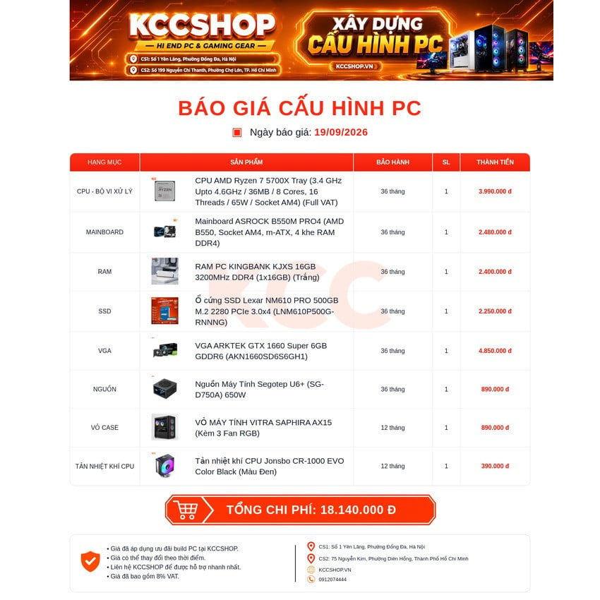 PC KCC AMD R5-5700X / VGA GTX 1660 Super