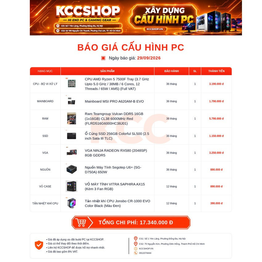 Ảnh minh họa PC KCC AMD R5-7500F / VGA RX 580 1