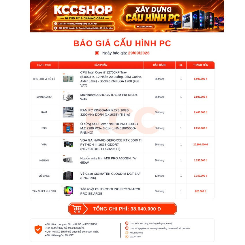Ảnh minh họa PC KCC Intel i7-12700KF / VGA RTX 5060 Ti 1