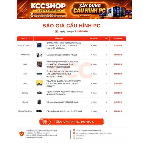 PC KCC Intel U9-285K / VGA RTX 3060