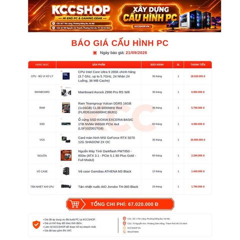 PC KCC Intel U9-285K / VGA RTX 5070
