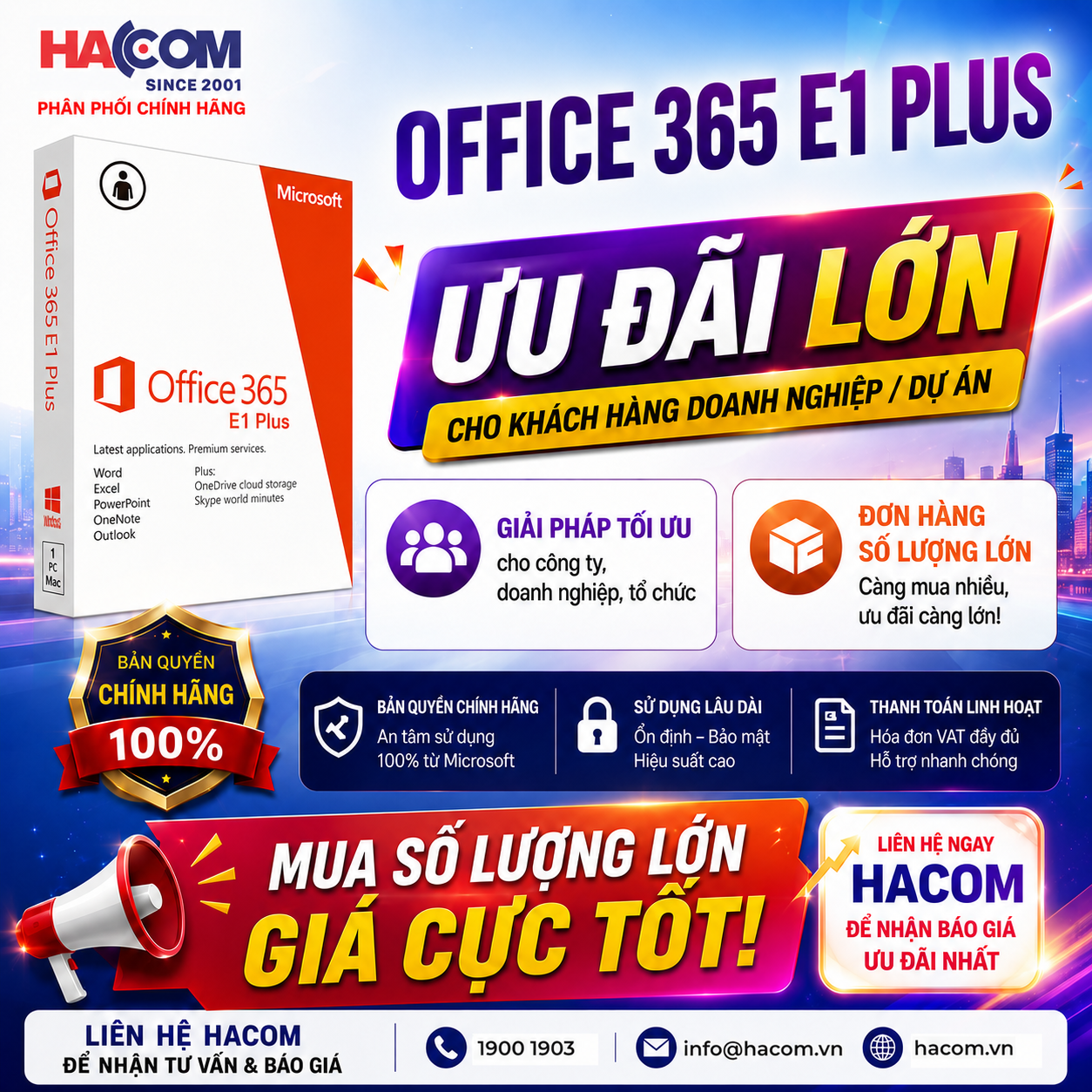Phần Mềm Microsoft Office 365 E1 Plus (1 người dùng / 12 tháng)