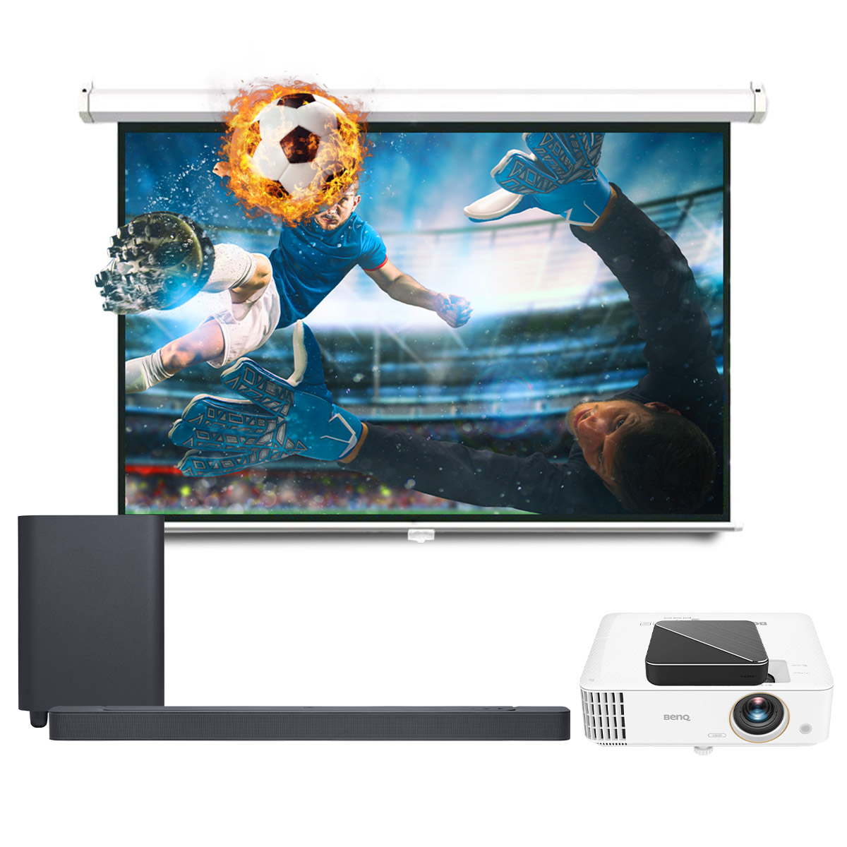 Dàn âm thanh giải trí xem phim, bóng đá 03 (JBL BAR 500, Dune HD Homatics Box R 4K Plus, BenQ TH585P)