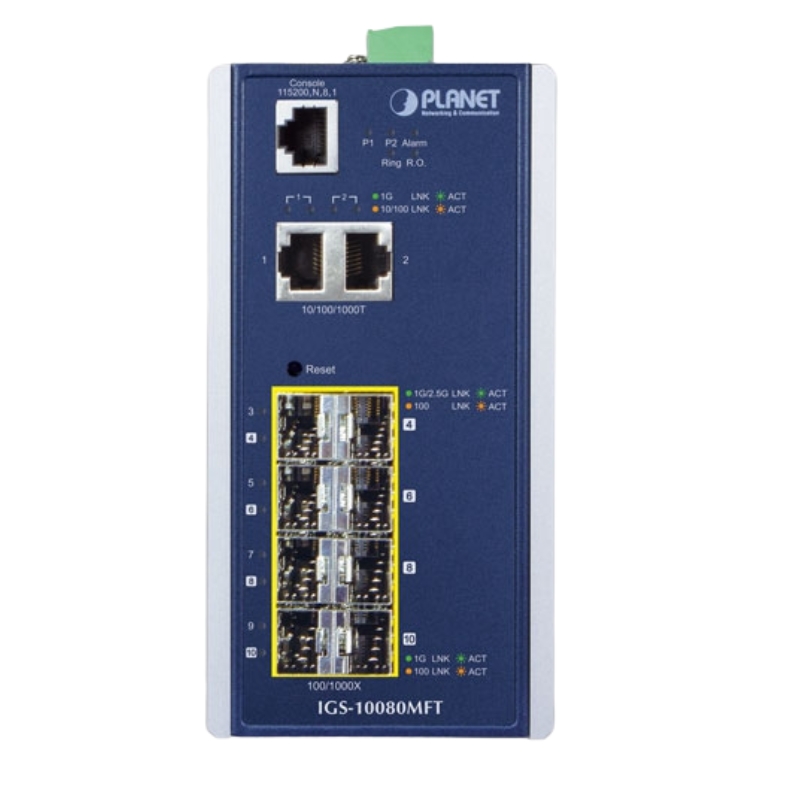 Ảnh minh họa Planet IGS-10080MFT, Switch công nghiệp 8 cổng SFP 1