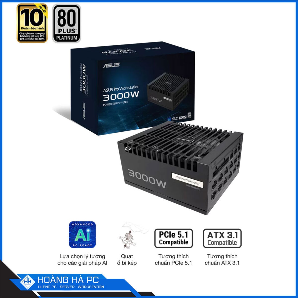Ảnh minh họa Nguồn Asus Pro WS 3000W Platinum (ATX 3.1/ PCIe 5.1/ 80 Plus Platinum/ Full Modular) 1