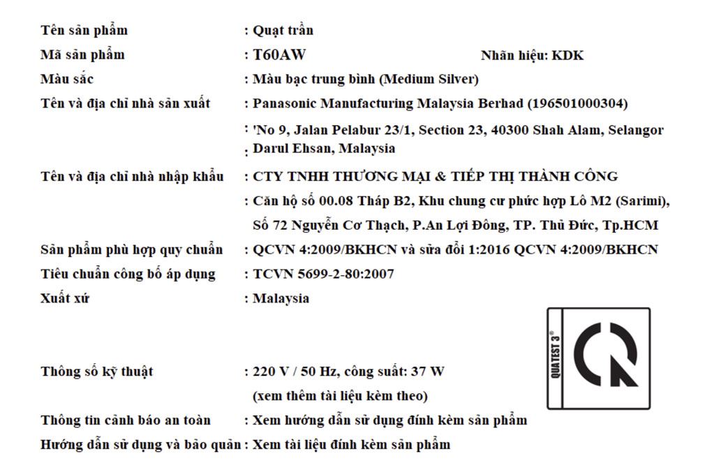 Ảnh minh họa Quạt trần KDK 5 cánh T60AW(SIL) 2
