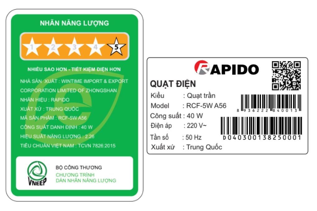 Ảnh minh họa Quạt trần Rapido 5 cánh RCF-5W A56 40W 3