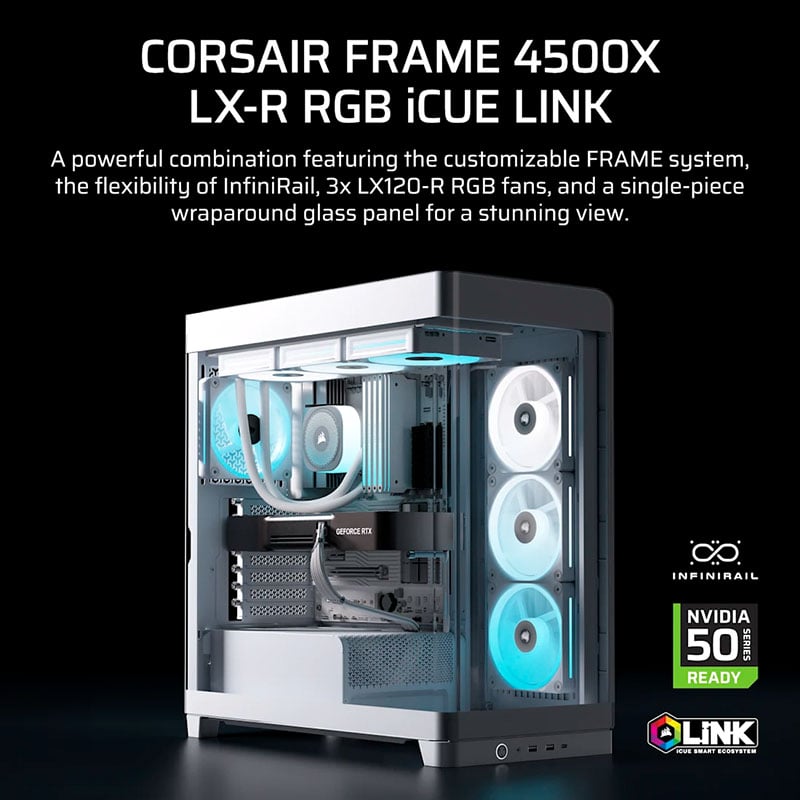 Ảnh minh họa Case máy tính Corsair FRAME 4500X LX-R RGB iCUE LINK Panoramic Glass White CC-9011317-WW 1