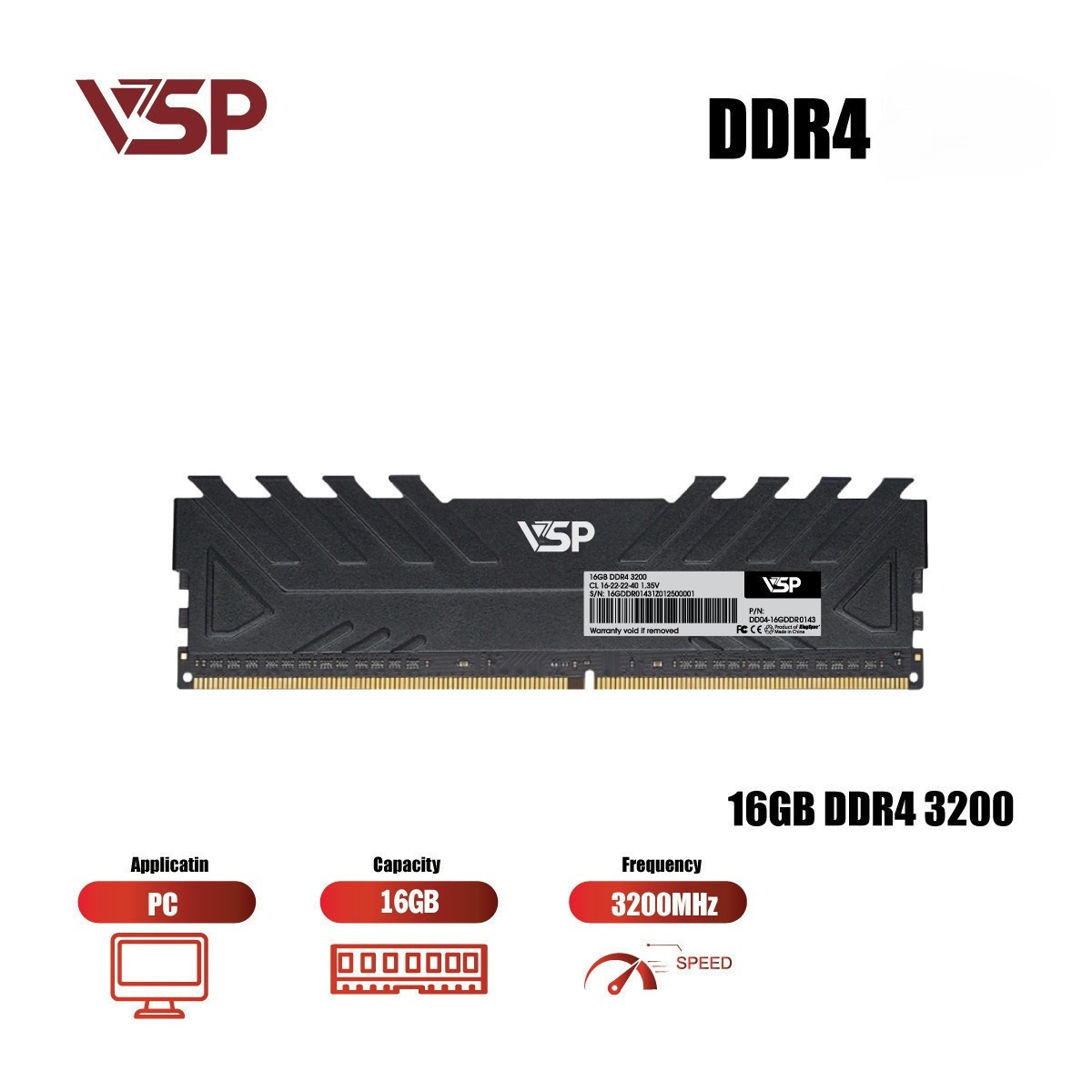 RAM VSP 16G (1*16GB) BUS 3200MHZ DDR4 BLACK