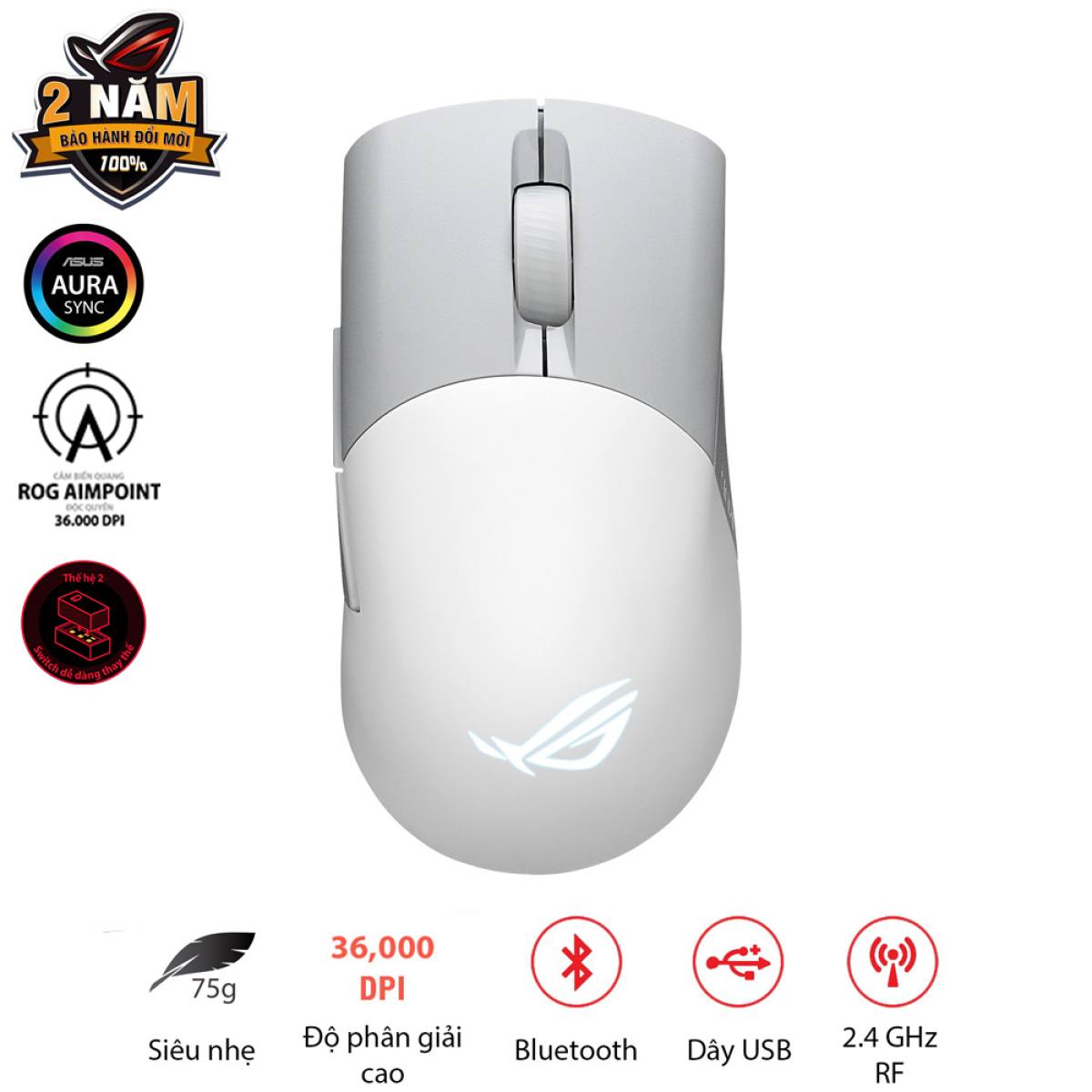  ROG Keris Wireless AimPoint White – Chuột gaming không dây trắng 36K DPI 