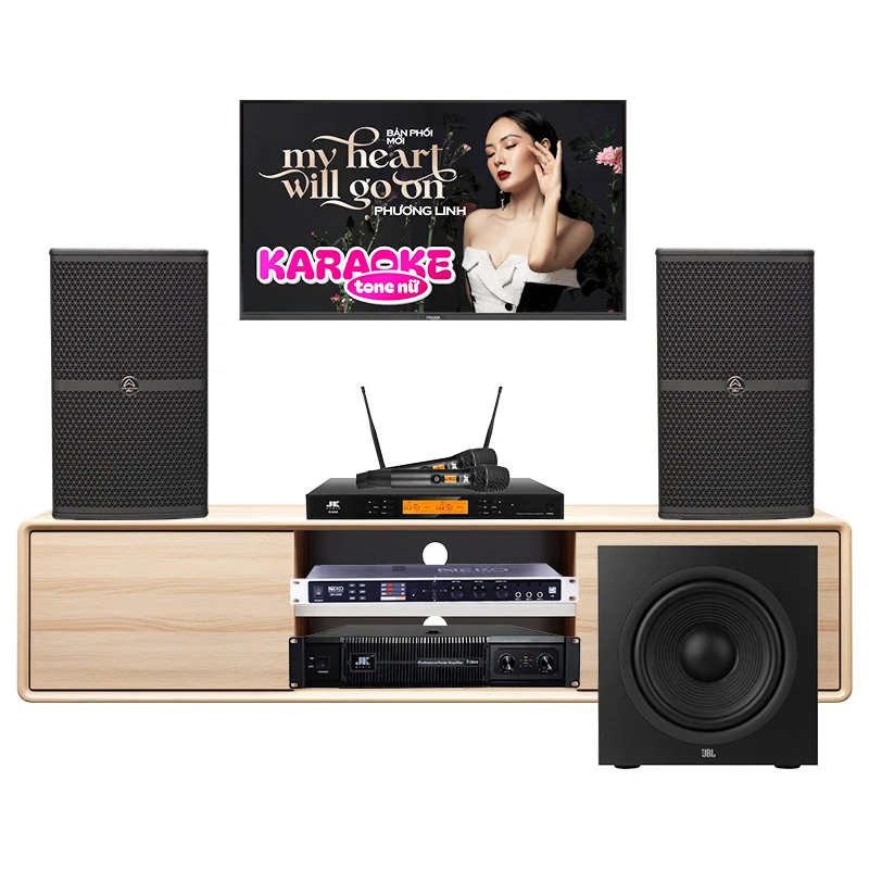 Dàn karaoke Wharfedale HDR111 (Wharfedale WH12 Pro, JKaudio D2600, NEKO DK1000, JKaudio K500, JBL Stage 220P)
