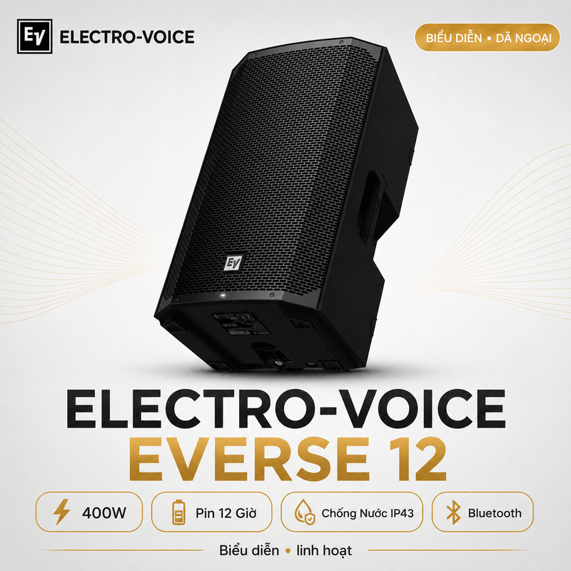 Loa Electro Voice Everse 12 (Công Suất 400W, Pin 12 Giờ, Chống Nước IP43, Bluetooth)