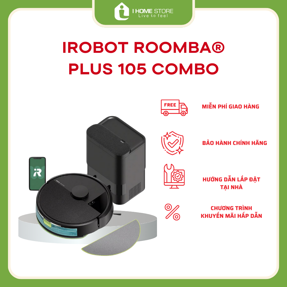 Robot Hút Bụi Lau Nhà Robot Roomba® 105 Combo Tự Động Đổ Rác