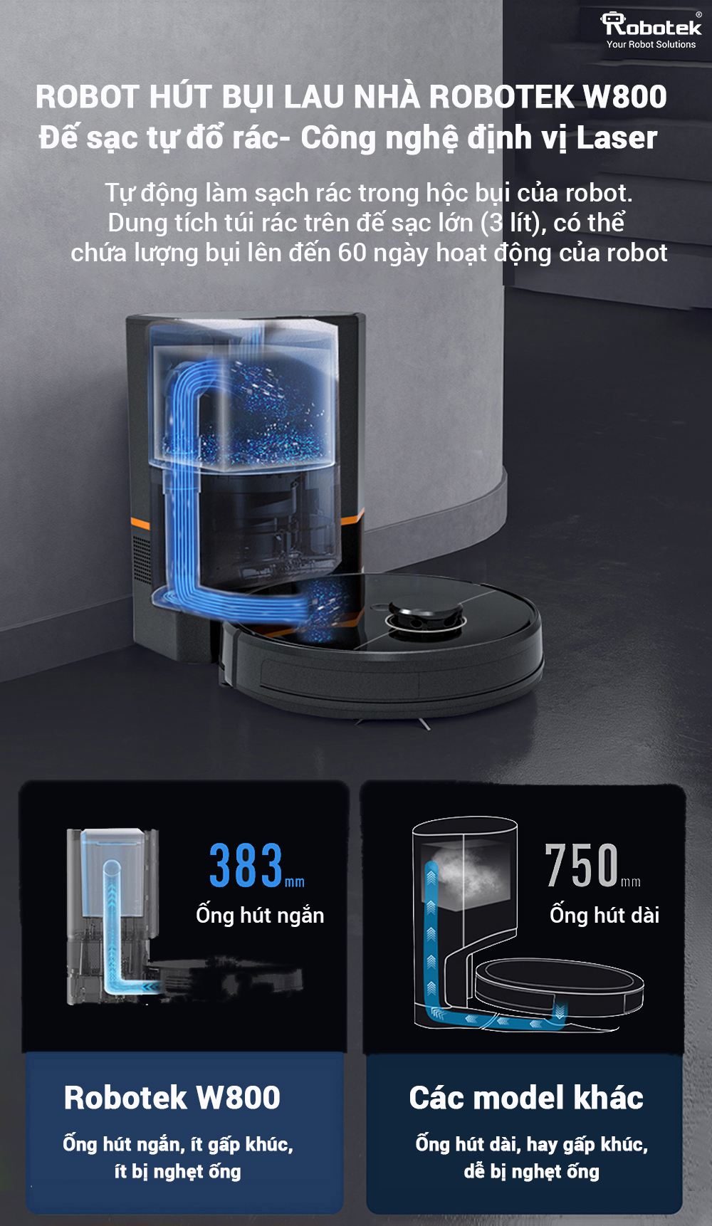 Ảnh minh họa Robot hút bụi lau nhà Robotek W800 (Hàng trưng bày) 3