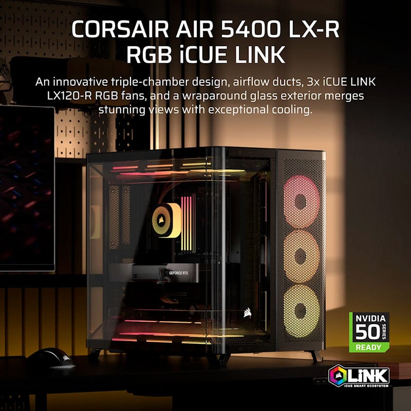 Ảnh minh họa Case máy tính Corsair AIR 5400 LX-R RGB iCUE LINK Triple Chamber Black CC-9011320-WW 1