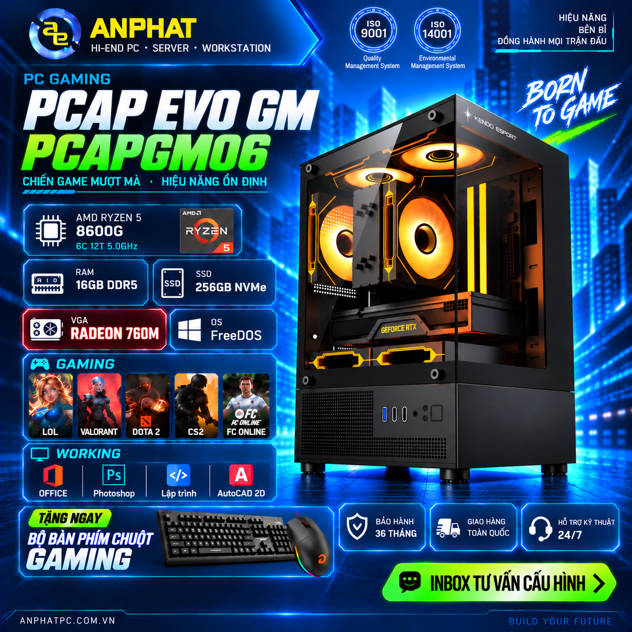 PC GAMING PCAP EVO GM STARTER RADEON 760M / AMD Ryzen 5 8600G / RAM 16GB / SSD 256GB / FreeDOS / PCAPGM06