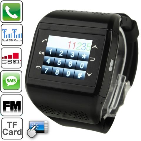 Điện thoại đồng hồ Q2 Black – Bluetooth, FM, Hai SIM, Thời lượng pin lâu