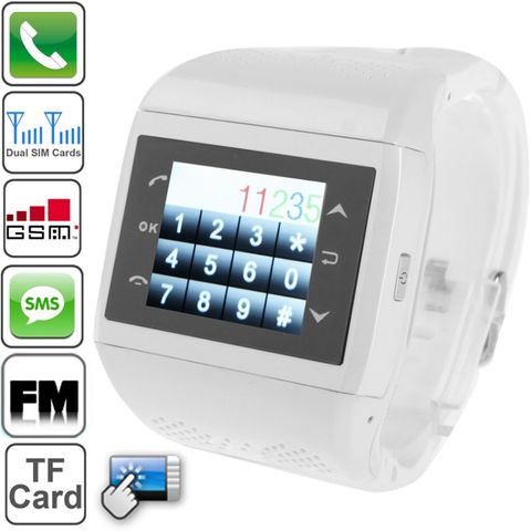 Điện thoại đồng hồ Q2 White – Bluetooth, FM, Hai SIM, Thời lượng pin lâu