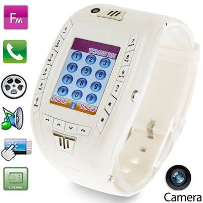 Điện thoại đồng hồ AK11 White – Máy ảnh, Bluetooth, FM, Một SIM