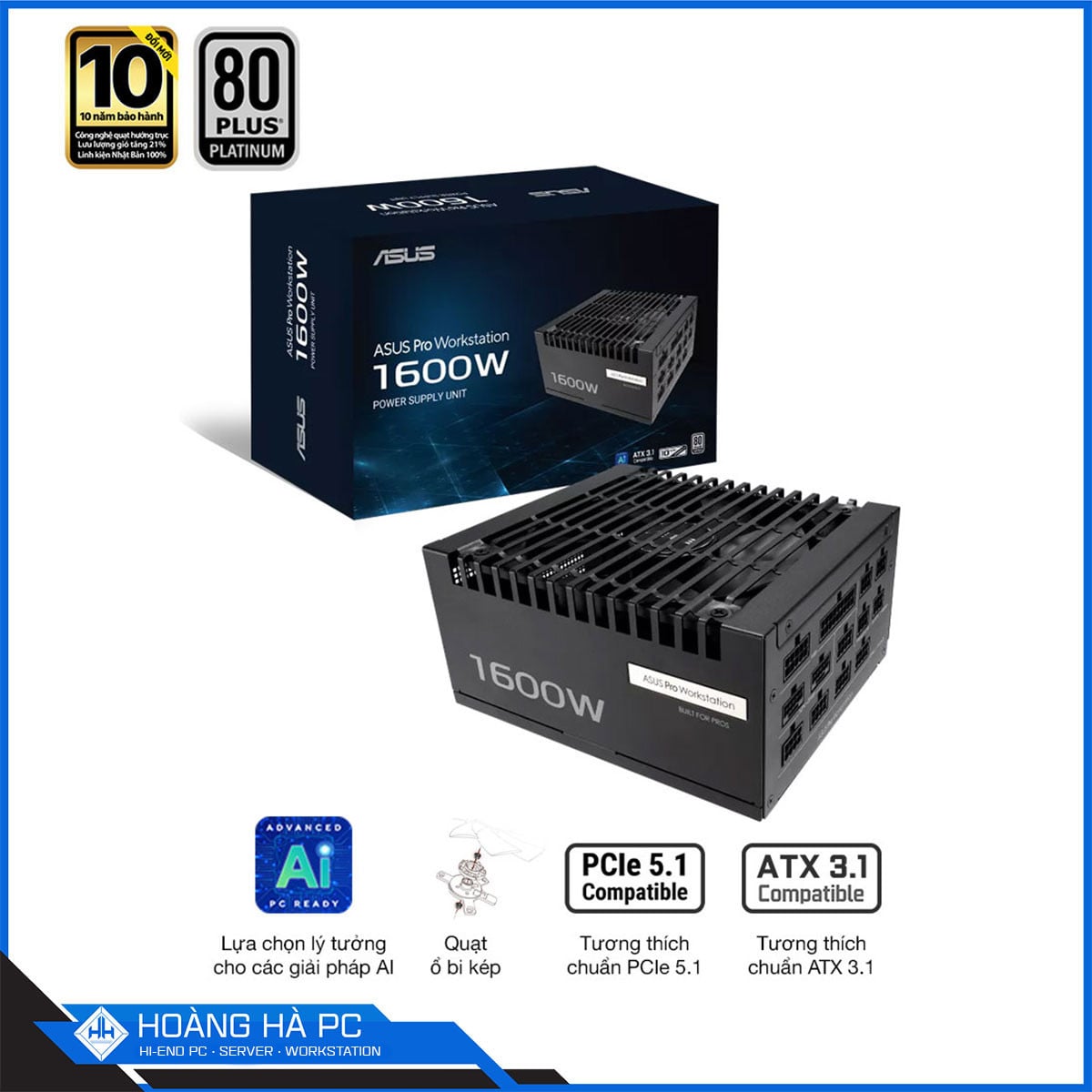 Nguồn Asus Pro WS 1600W Platinum (ATX 3.1/ PCIe 5.1/ 80 Plus Platinum/ Full Modular)