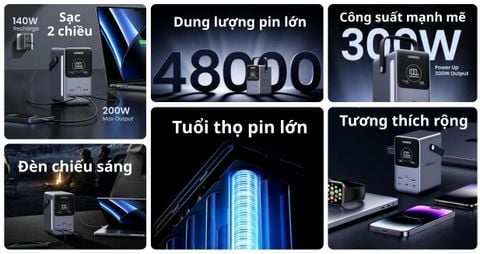 Trạm sạc dự phòng di động Ugreen 3C2A 48000mAh 300W màn hình hiển thị