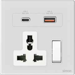  Bộ ổ cắm 3 chấu kèm cổng sạc USB và Type C màu trắng mặt kính Simon M7 