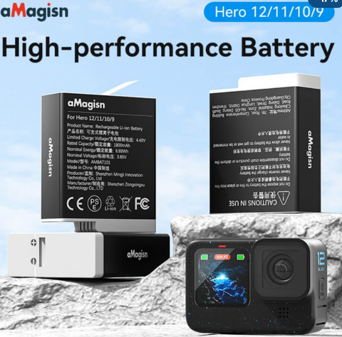 aMagisn 1800mAh Replacement Battery for GoPro HERO12 / HERO11 / HERO10 / HERO9 Black