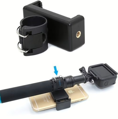 Bộ gắn điện thoại lên gậy chụp hình làm remote cho camera hành động