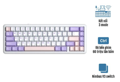 Bàn phím AULA F65 - Tím Trắng Hồng