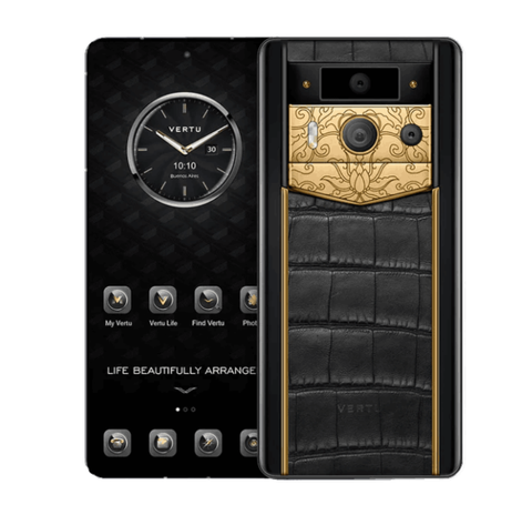METAVERTU 2 MAX Luxury Custom Made Golden Lotus Whisper With Alligator Skin Phone Black