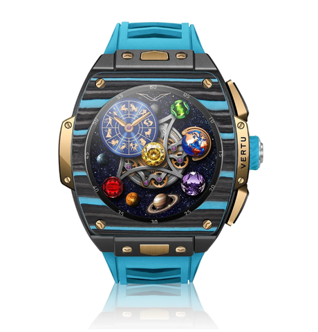 VERTU Watch S1 Finished Set Bespoke Gold Black and Blue Carbon Fiber Light Blue Strap